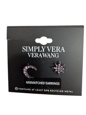 NEW Simply Vera Vera Wang Mismatched Light Purple Moon & Star Earrings Sparkly